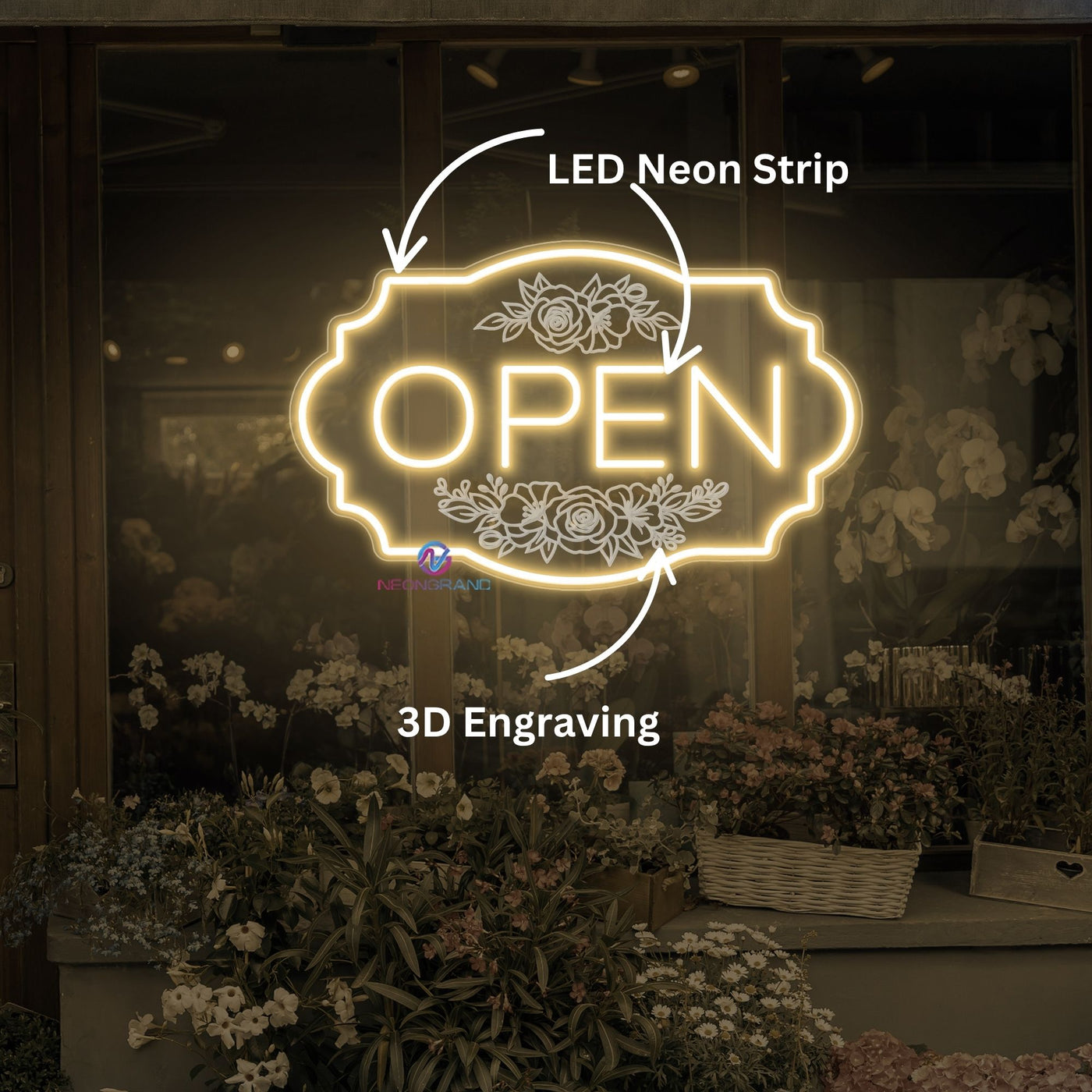 Florist Open Neon Sign Flower Shop Storefront LED Light