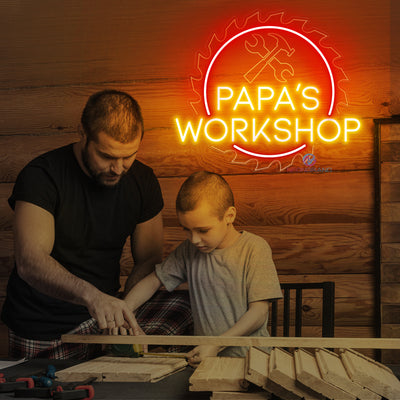 Custom Papa Workshop Neon Sign For Dads Led Light red