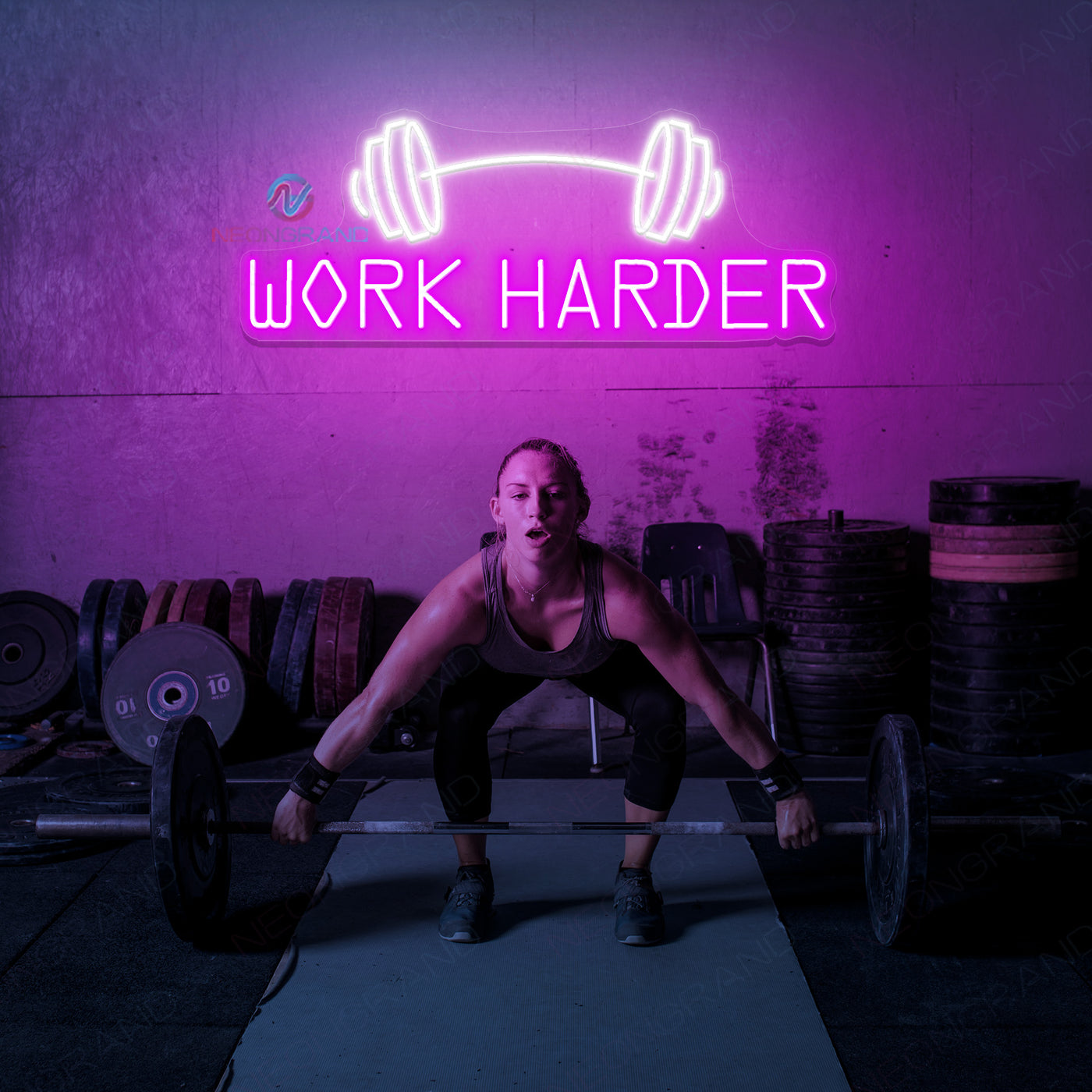 Work Harder Neon Sign Gym Led Light dark violet