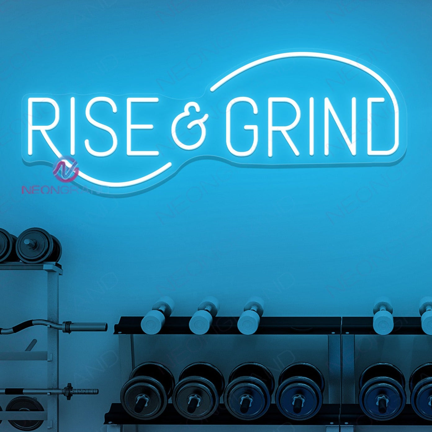 Rise And Grind Neon Sign Gym Led Light sky blue