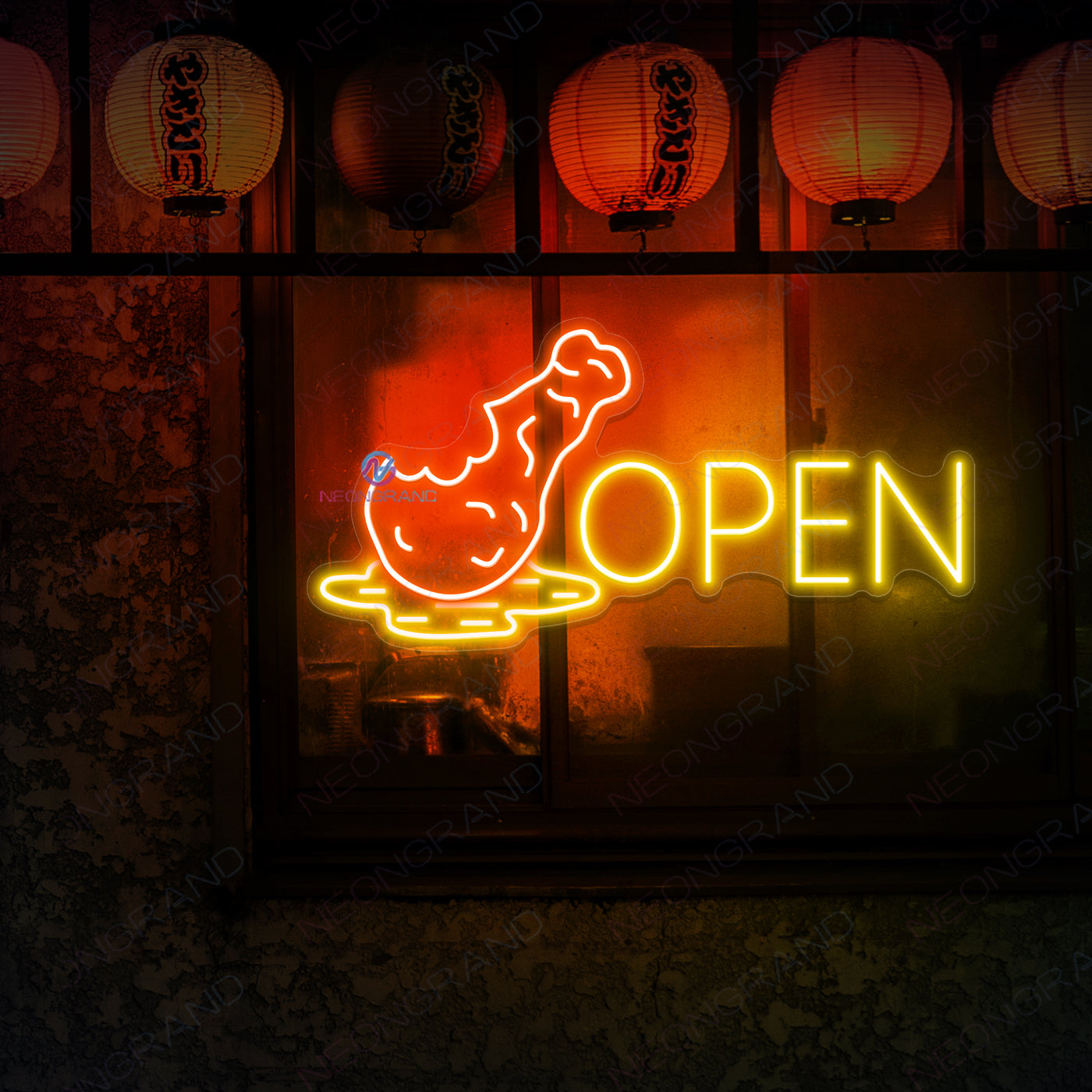 Fried Chicken Open Neon Signs Led Light yellow