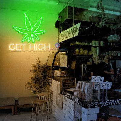 Neon Weed Sign Cannabis Get High Neon Sign Led Light light yellow