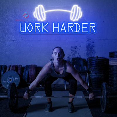 Work Harder Neon Sign Gym Led Light blue