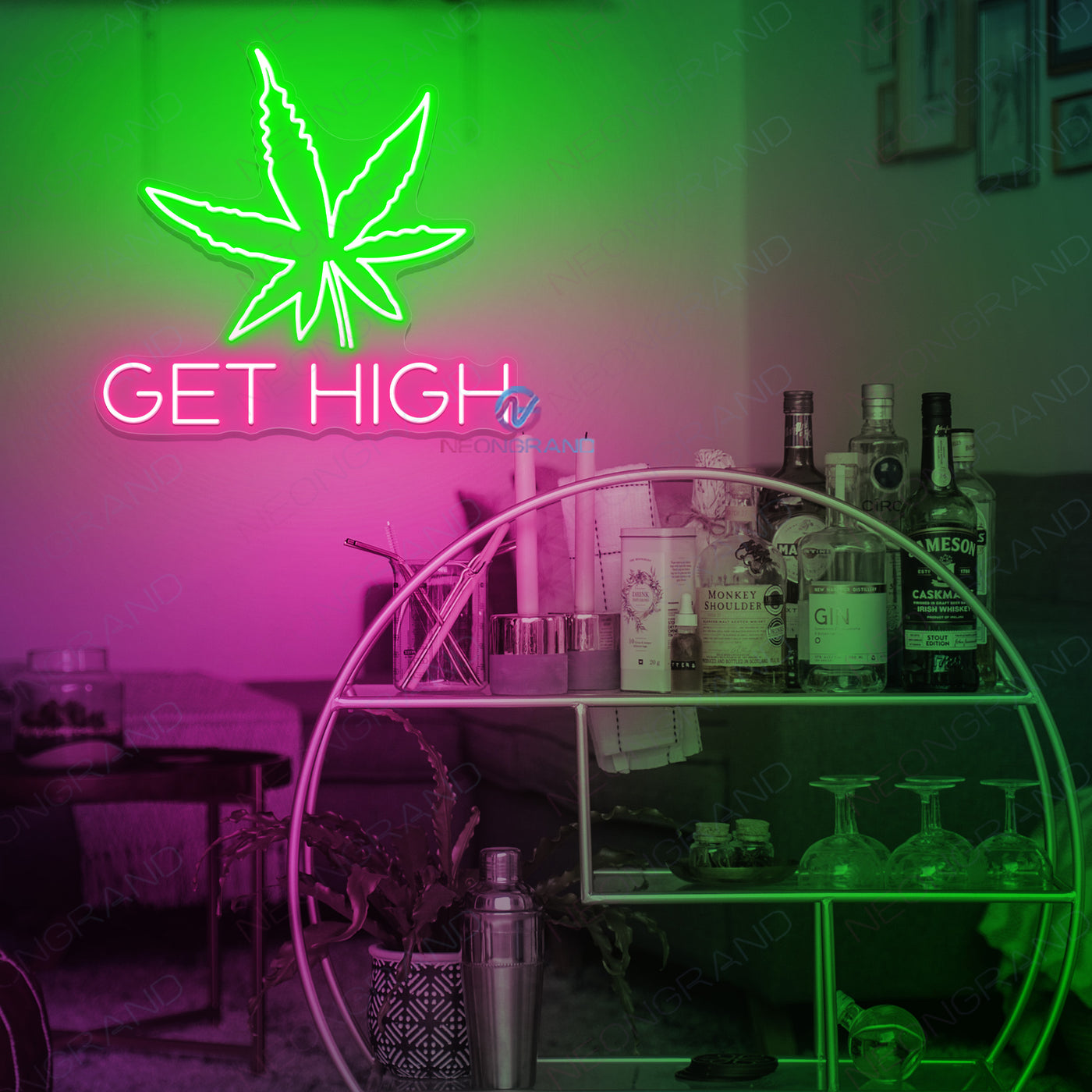 Neon Weed Sign Cannabis Get High Neon Sign Led Light pink