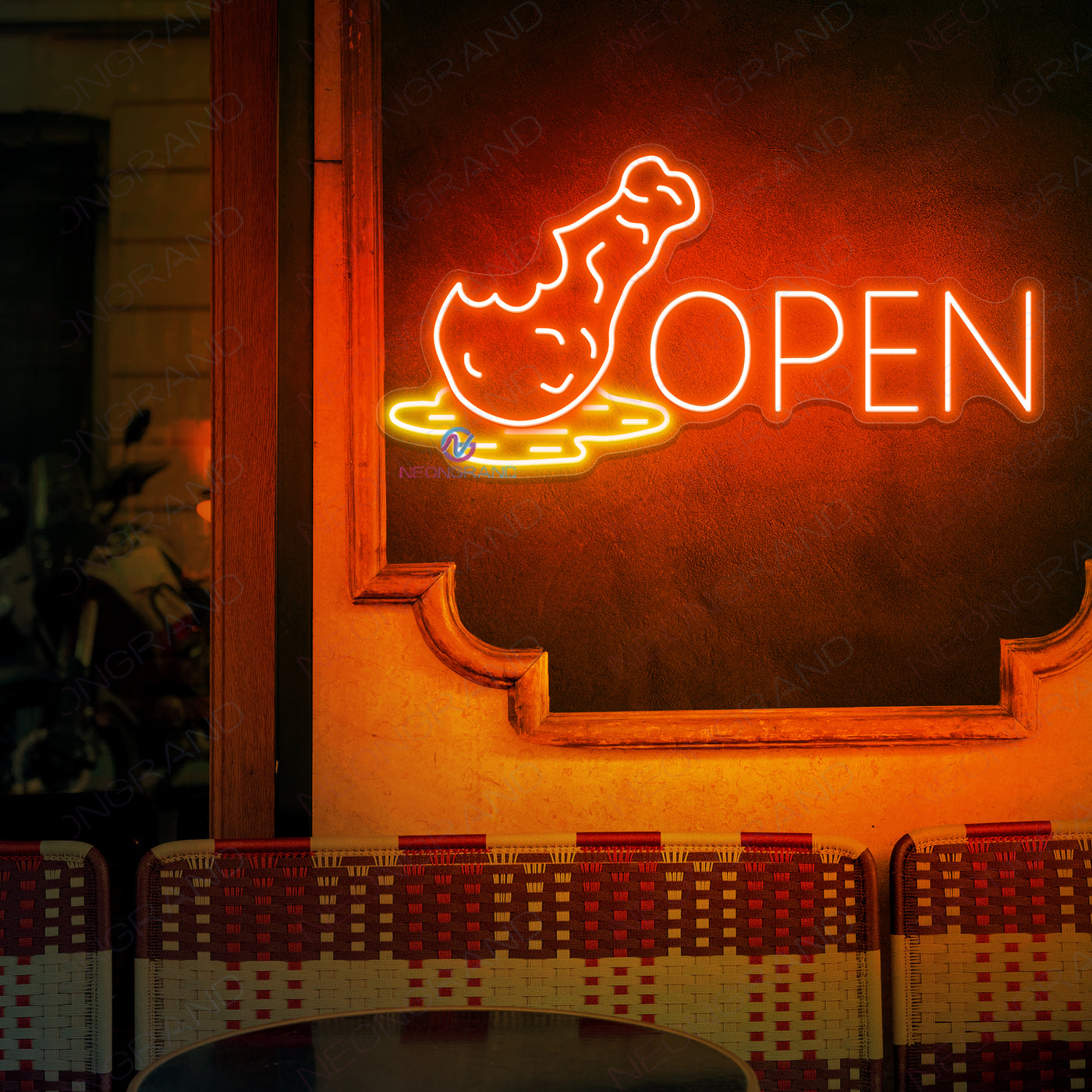 Fried Chicken Open Neon Signs Led Light dark orange 1