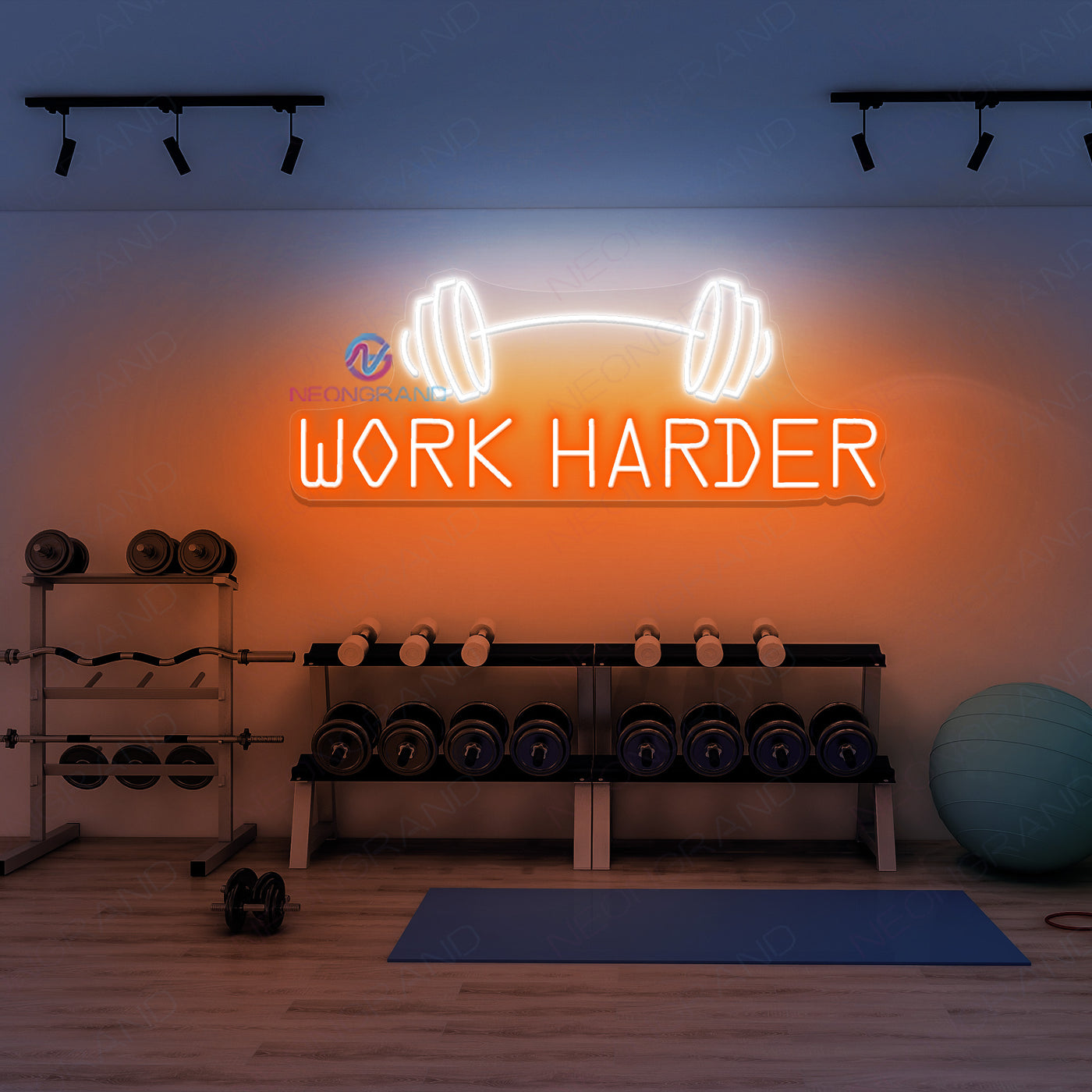 Work Harder Neon Sign Gym Led Light dark orange