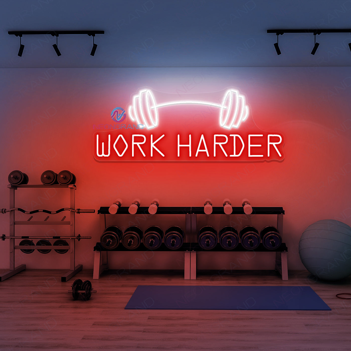 Work Harder Neon Sign Gym Led Light red