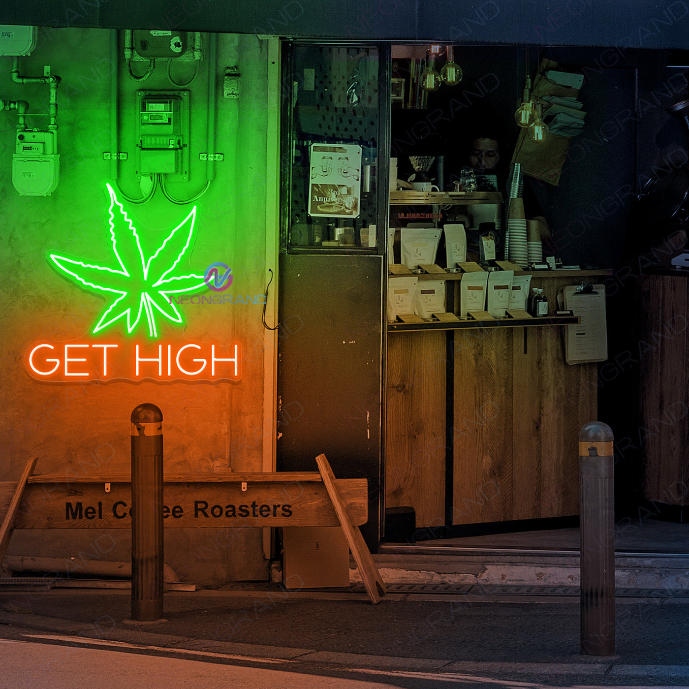 Neon Weed Sign Cannabis Get High Neon Sign Led Light dark orange