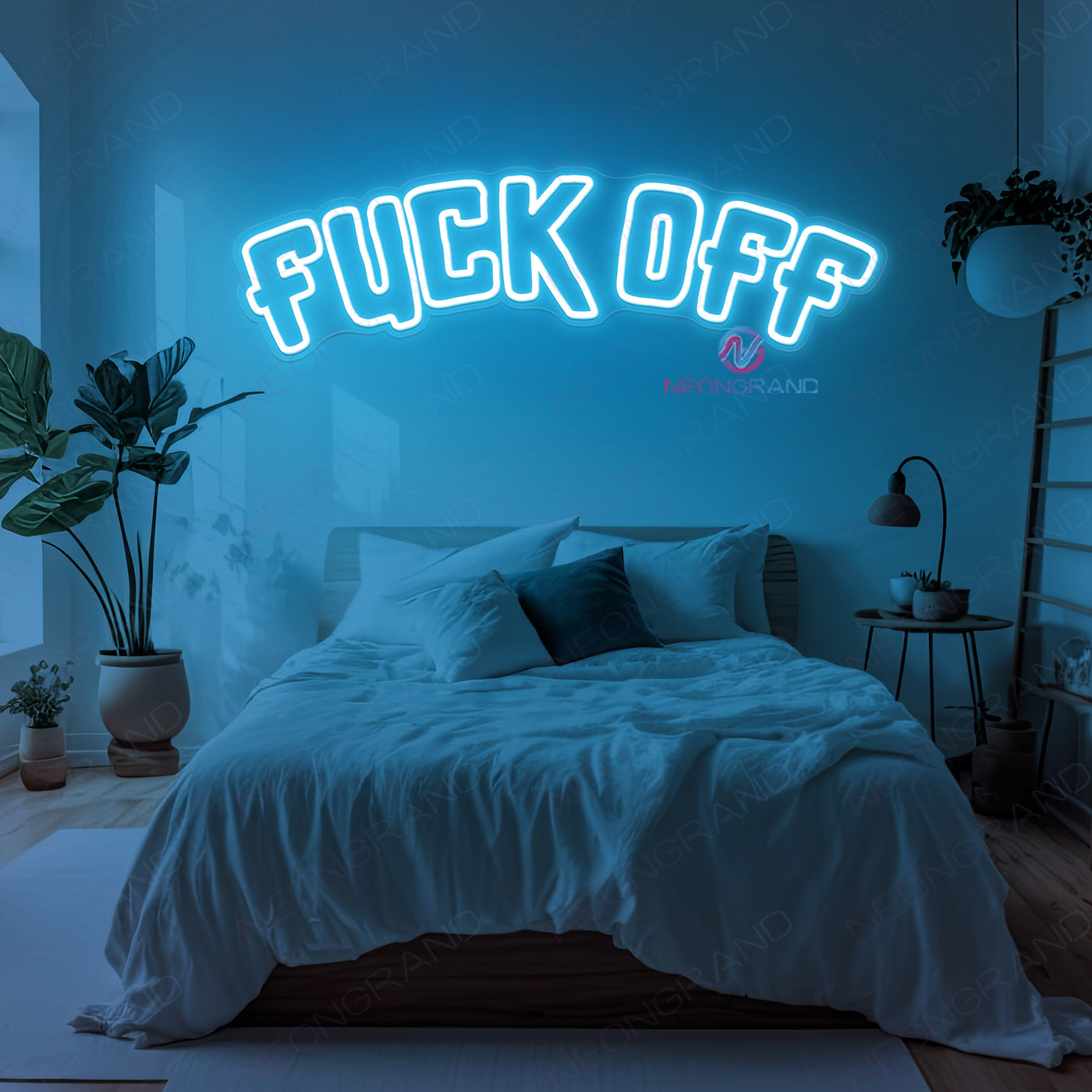 Fuck Off Neon Sign Led Light Man Cave Neon Sign sky blue