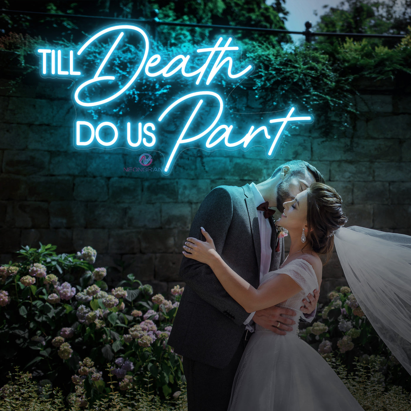 Til Death Do Us Part Neon Sign Wedding Led Light sky blue