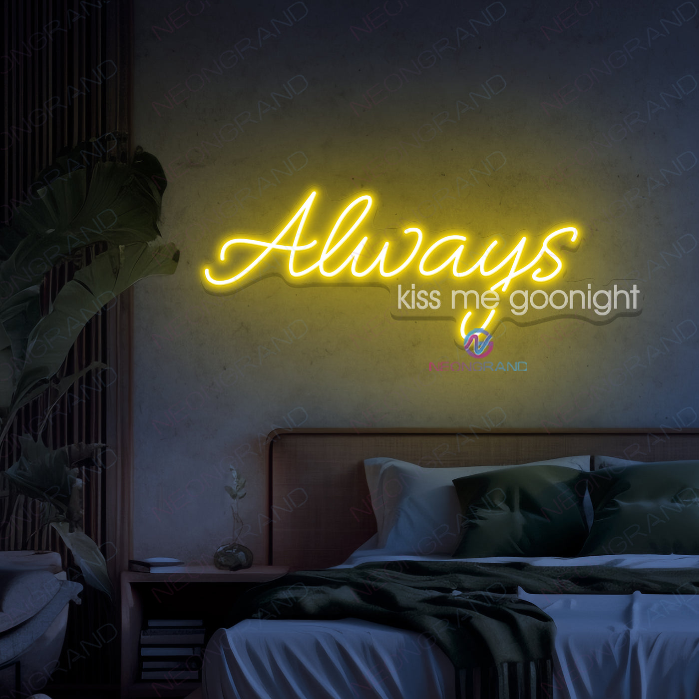 Always Kiss Me Good Night Neon Sign 3D Engraved Led Lights