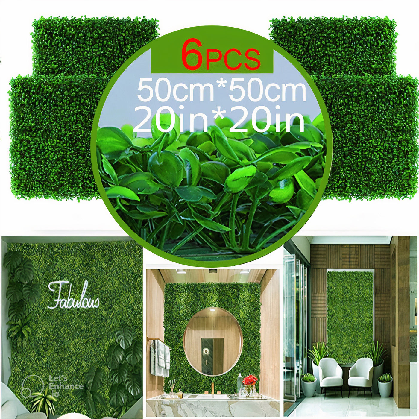 6pcs 20"x20" Artificial Plants Grass Wall Panel