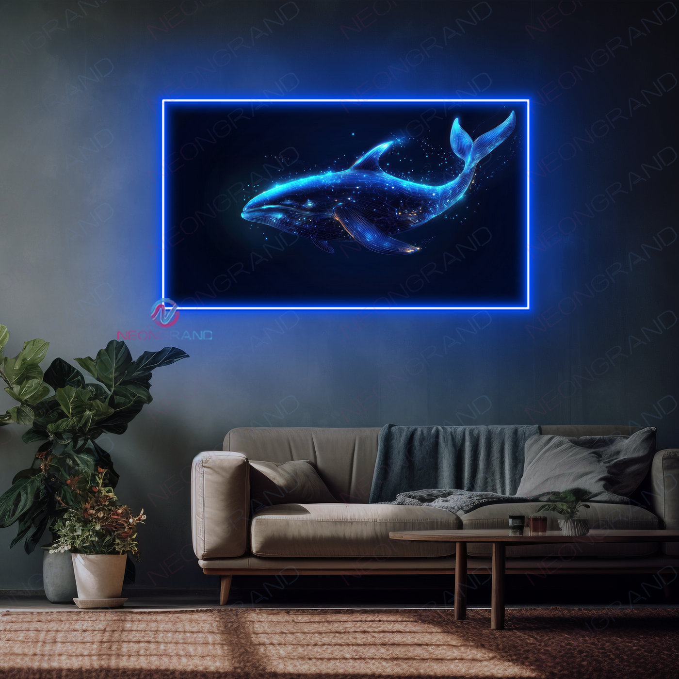 Blue Artwork Neon Sign Whale Led Light