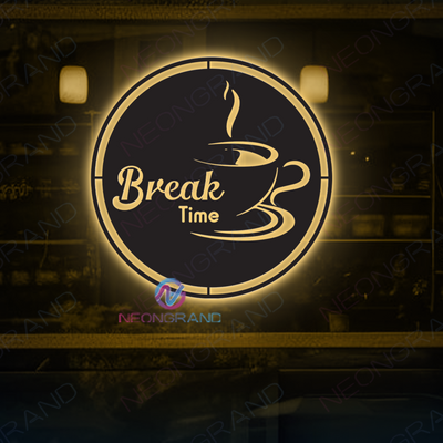 Break Time Neon Sign Coffee Metal Backlit Led Light