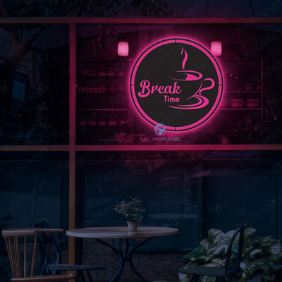 Break Time Neon Sign Coffee Metal Backlit Led Light