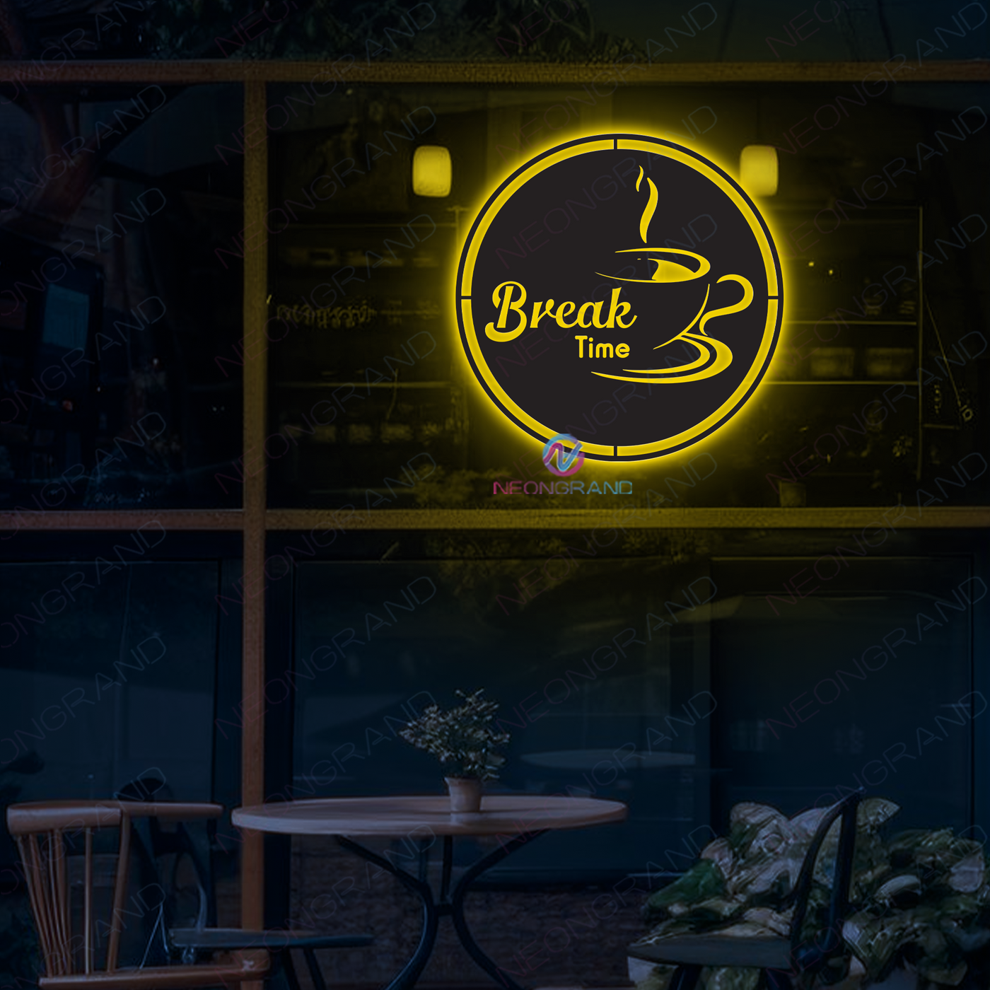 Break Time Neon Sign Coffee Metal Backlit Led Light