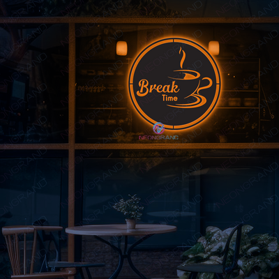 Break Time Neon Sign Coffee Metal Backlit Led Light