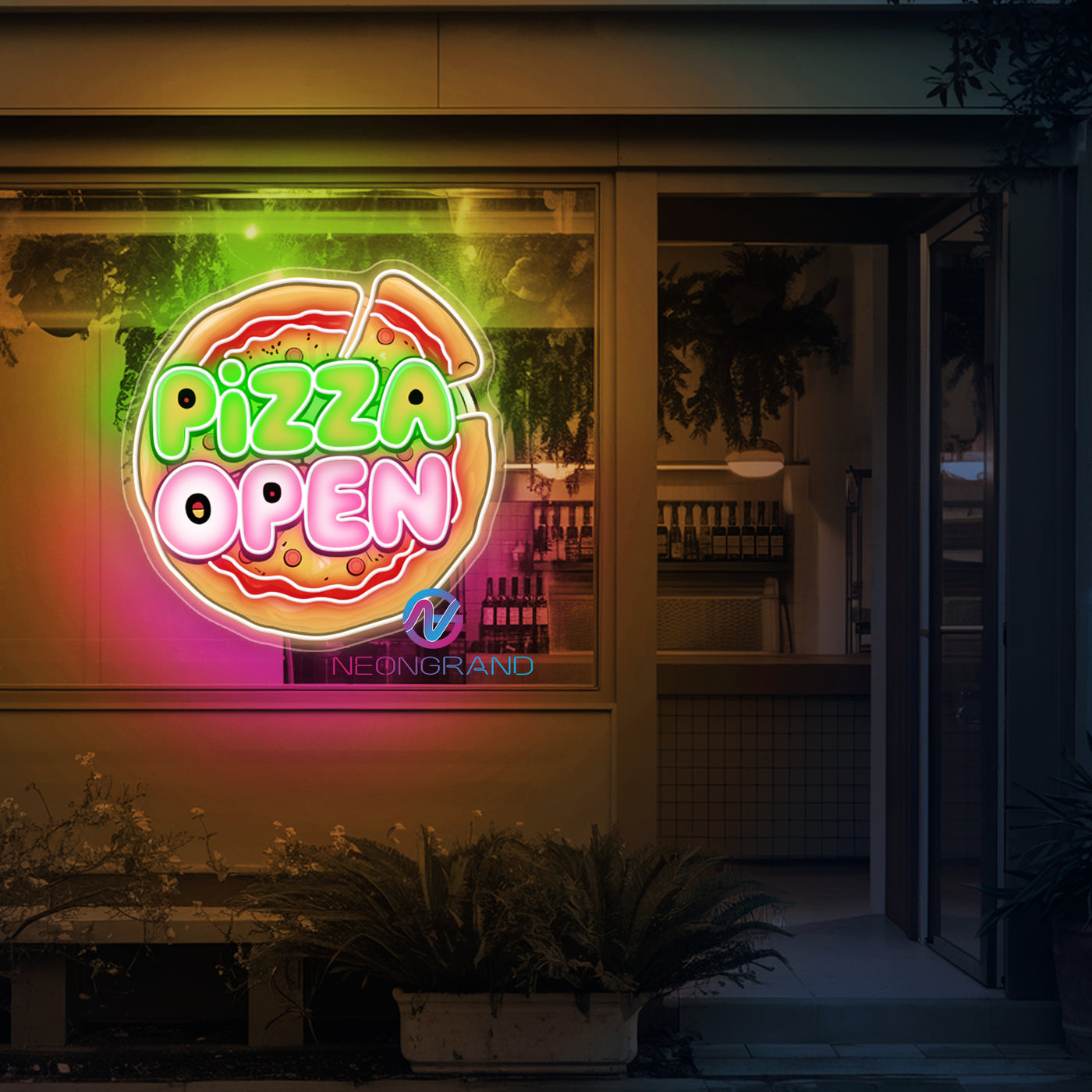 Pizza Open Neon Sign UV-Printing Storefront LED Light