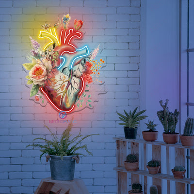 Heart Art Work Neon Sign Floral UV Printing Led Light