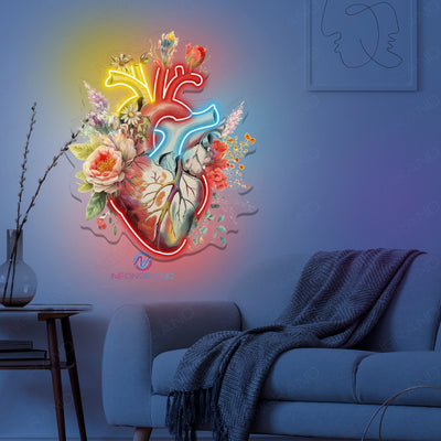 Heart Art Work Neon Sign Floral UV Printing Led Light