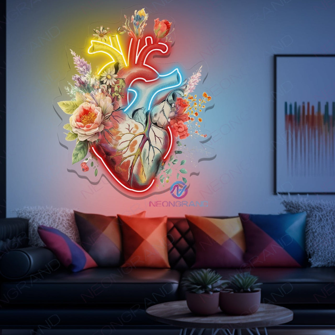 Heart Art Work Neon Sign Floral UV Printing Led Light