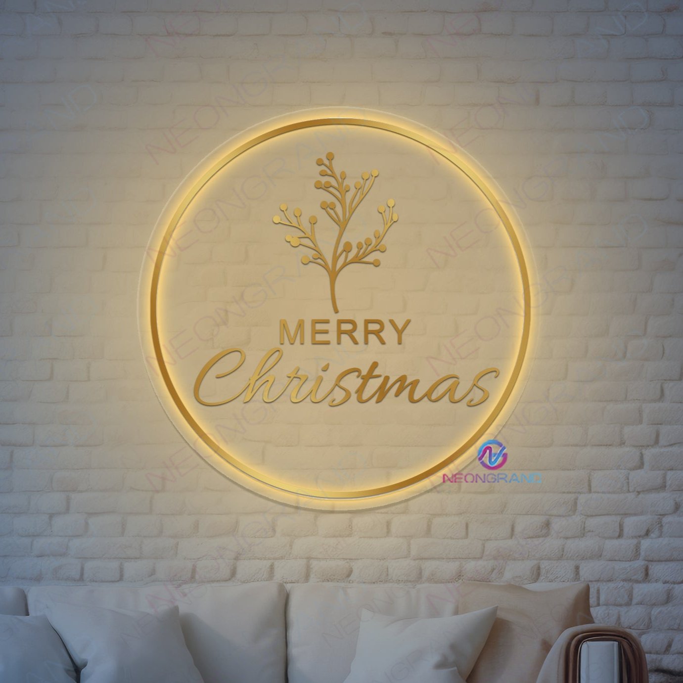 Merry Christmas Led Neon Sign Acrylic Metal Backlit Light