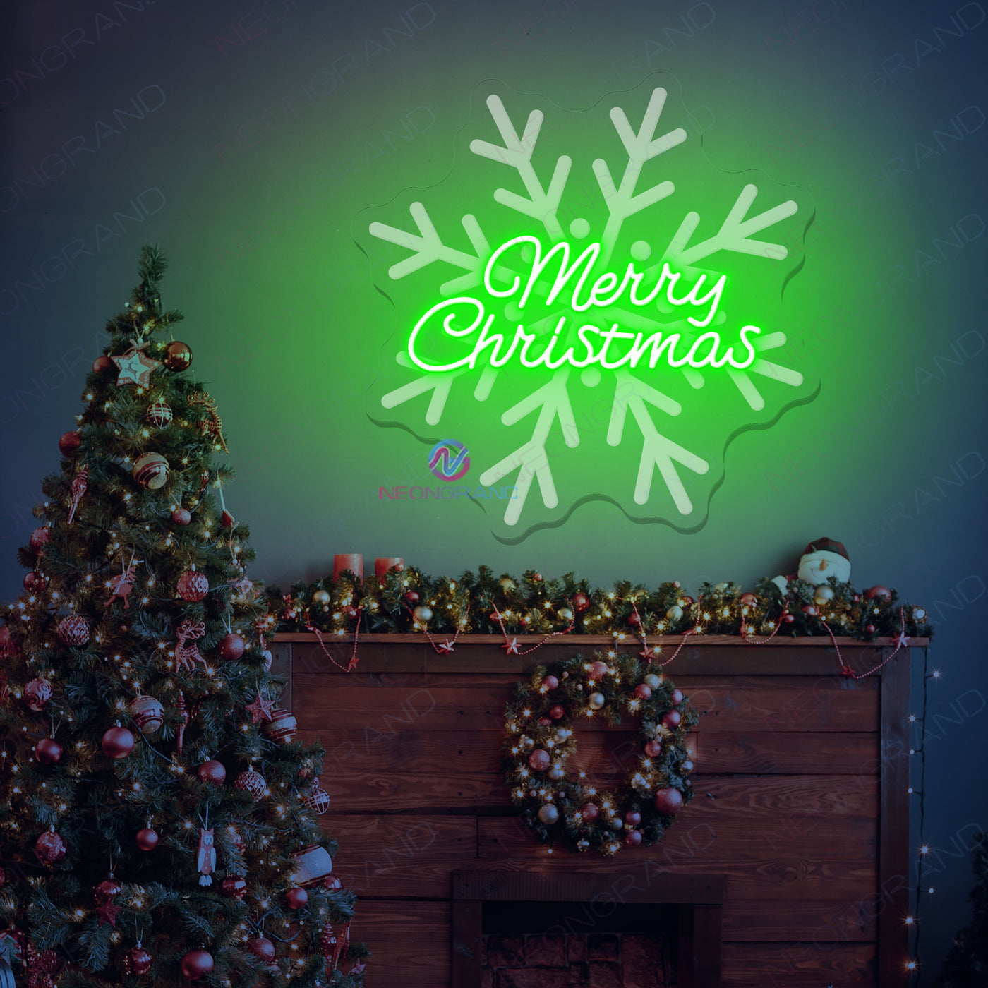 Merry Christmas Neon Sign Snowflake 3D Engraved Led Light