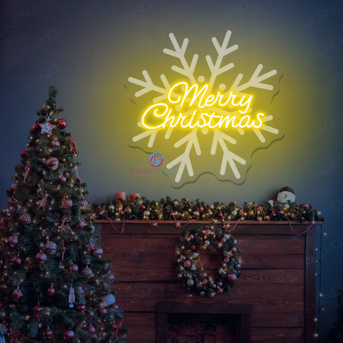 Merry Christmas Neon Sign Snowflake 3D Engraved Led Light