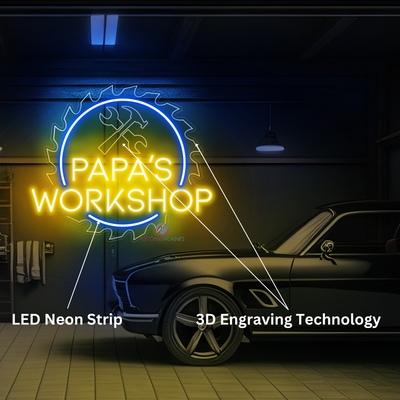 Custom Papa Workshop Neon Sign For Dads Led Light