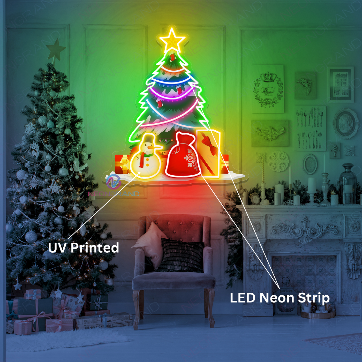 Neon Led Merry Christmas Tree Light Up Sign