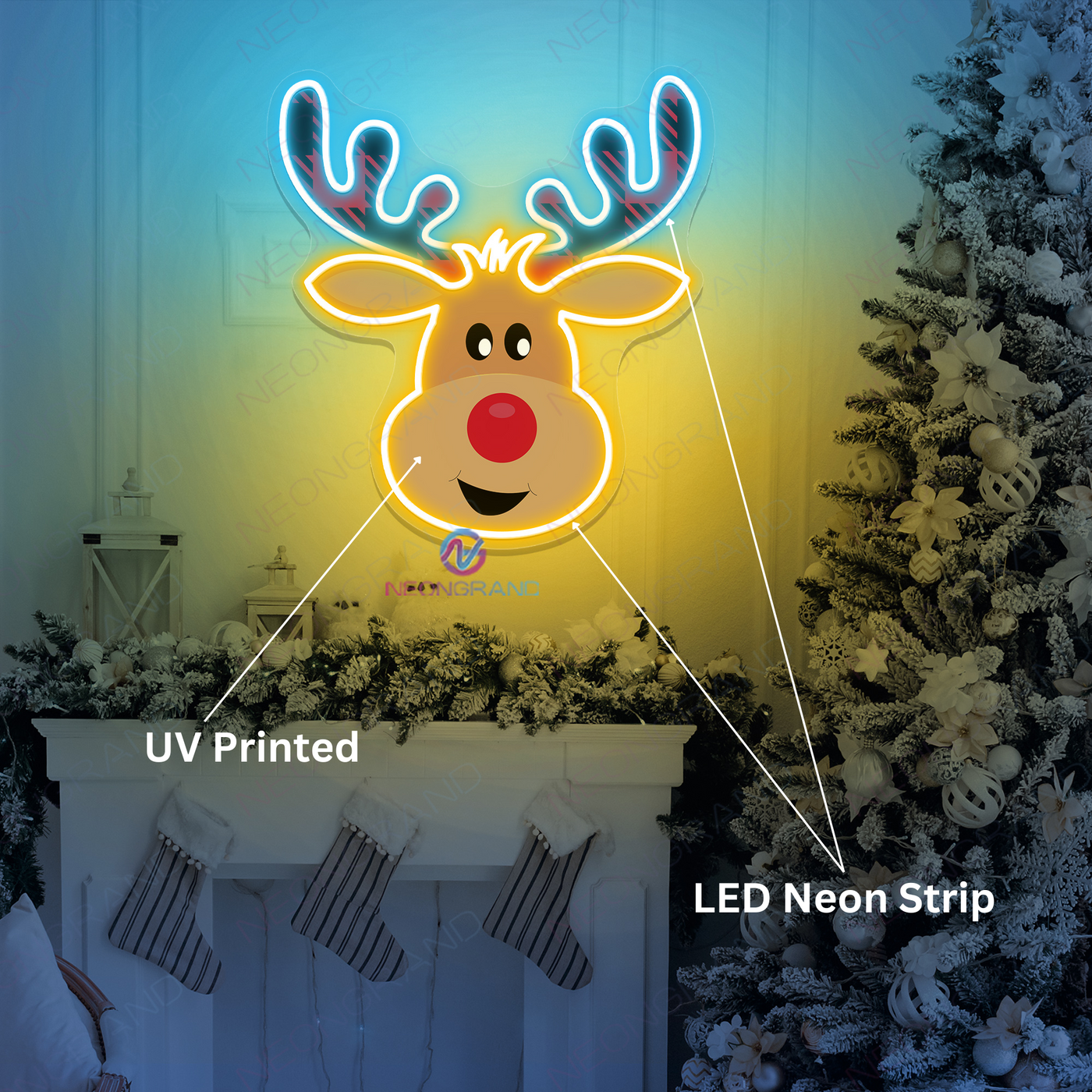 Reindeer Neon Sign Christmas UV Printed Led Light