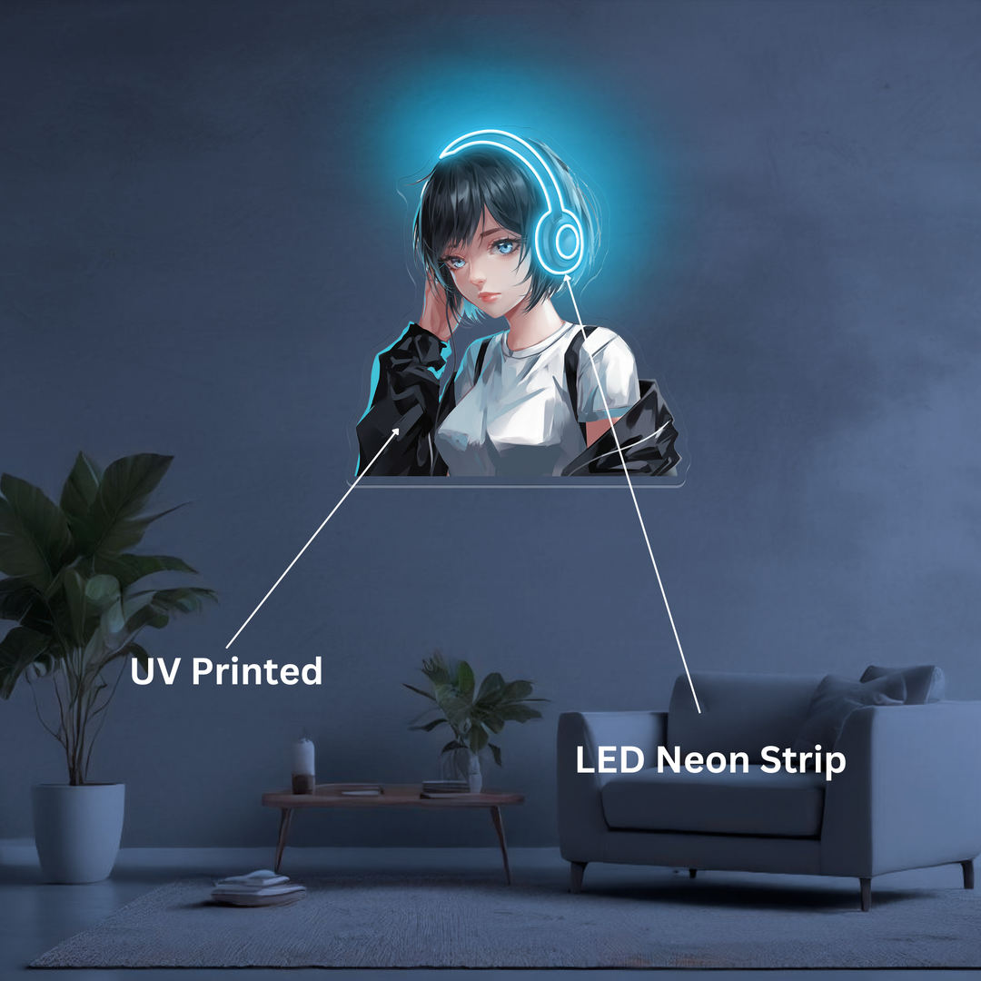Anime Girl Artwork Neon Sign Music Cool Led Light - NeonGrand