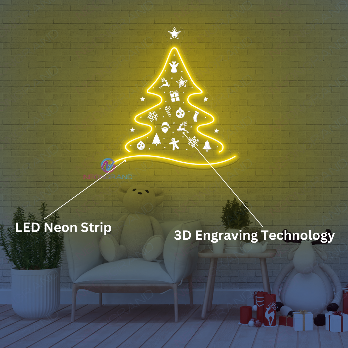 Christmas Tree Neon Sign 3D Engraved Xmas Led Light