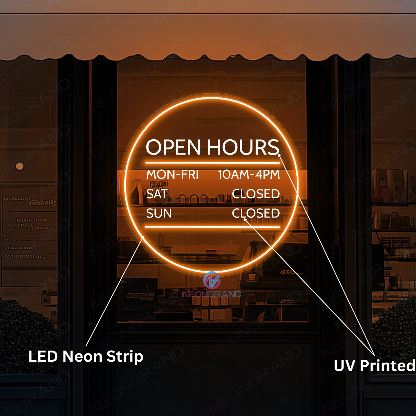 Open Hours Neon Sign UV Printing Custom Led Light For Business