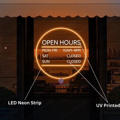 Open Hours Neon Sign UV Printing Custom Led Light For Business