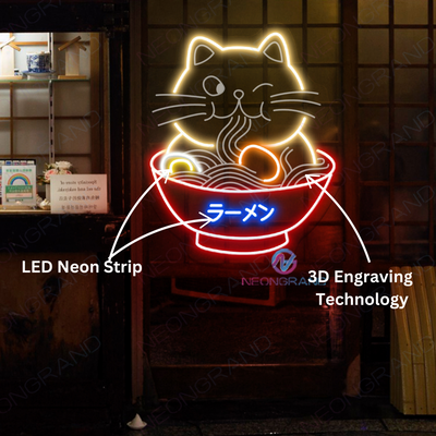 Neon Ramen Sign Japanese Cat 3D Engraved Led Light