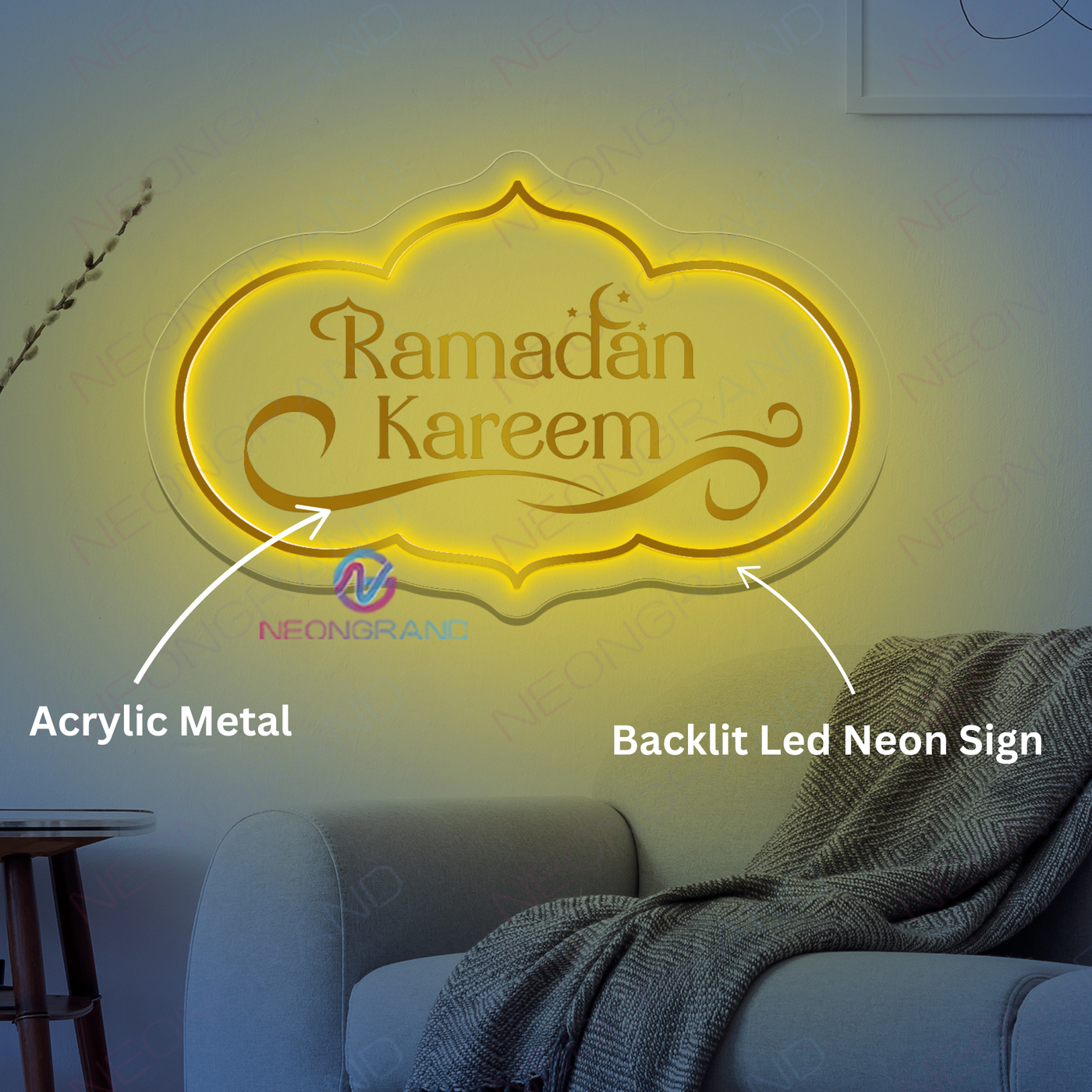 Ramadan Kareem Neon Sign Metal Backlit LED Light