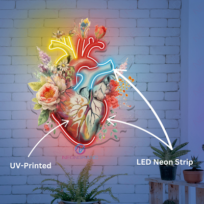 Heart Art Work Neon Sign Floral UV Printing Led Light