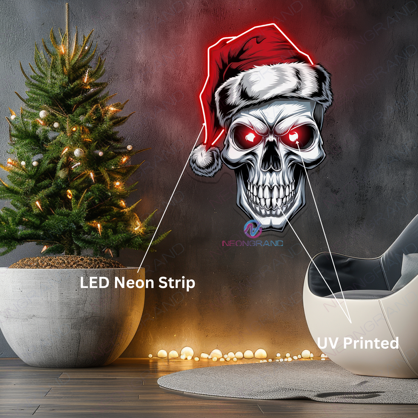 Christmas Artwork Neon Sign Skull Led Light