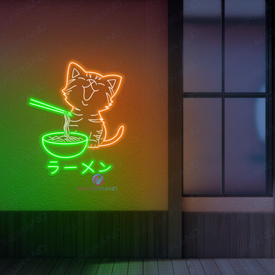 Neon Cat Ramen Sign Japanese 3D-Engraved Led Light