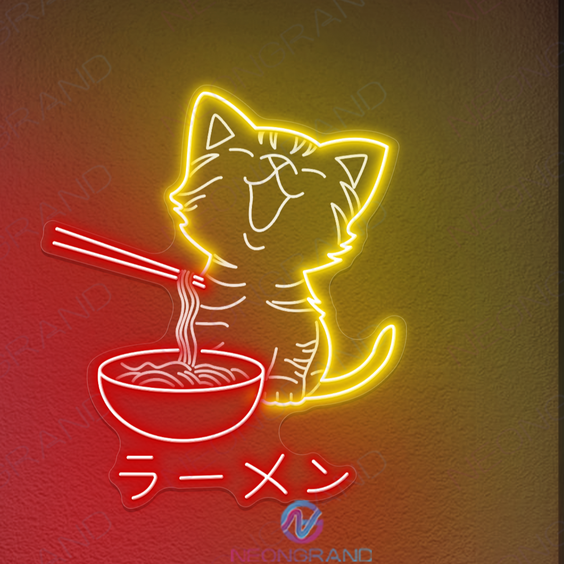 Neon Cat Ramen Sign Japanese 3D-Engraved Led Light