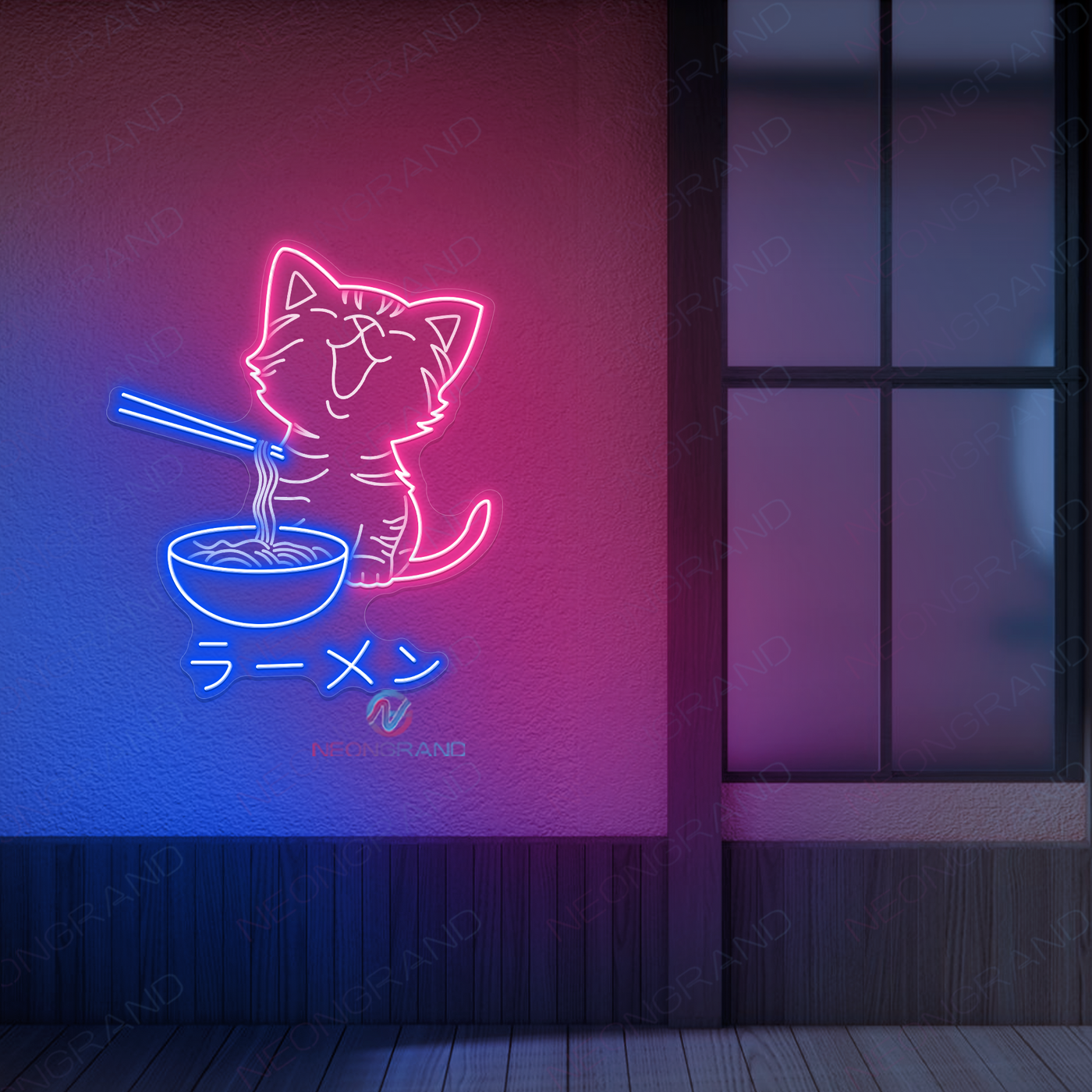 Neon Cat Ramen Sign Japanese 3D-Engraved Led Light