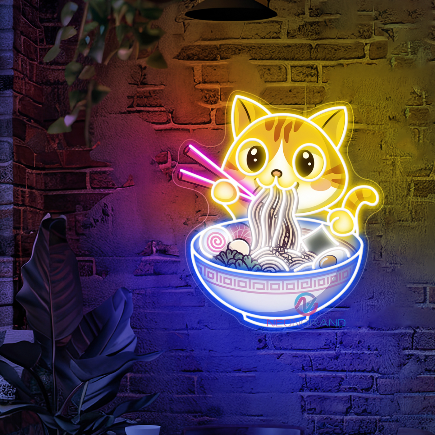 Neon Cat Ramen Sign Japanese UV-Printing Led Light