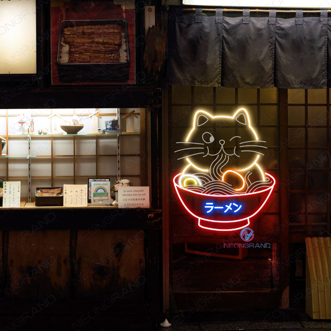 Neon Ramen Sign Japanese Cat 3D Engraved Led Light