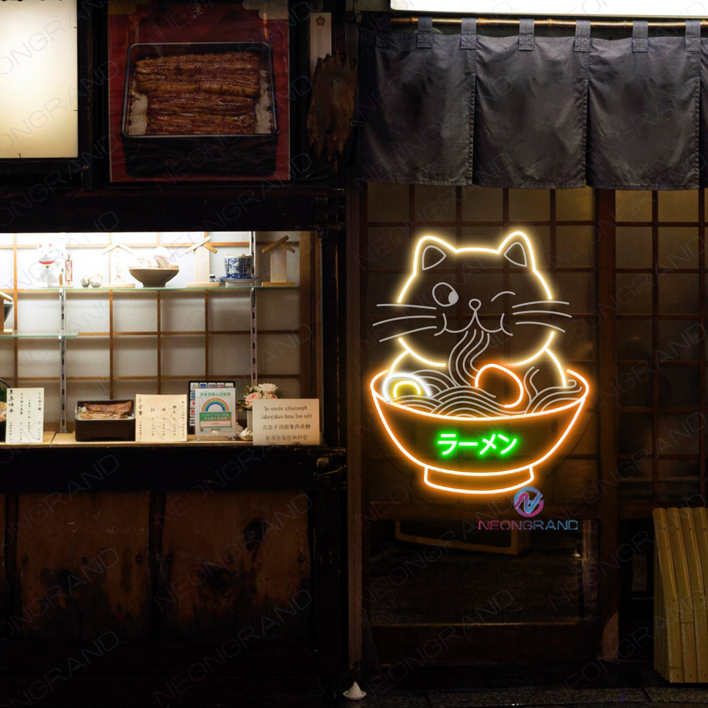 Neon Ramen Sign Japanese Cat 3D Engraved Led Light