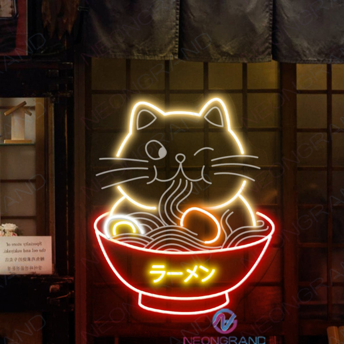 Neon Ramen Sign Japanese Cat 3D Engraved Led Light