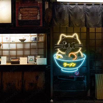 Neon Ramen Sign Japanese Cat 3D Engraved Led Light