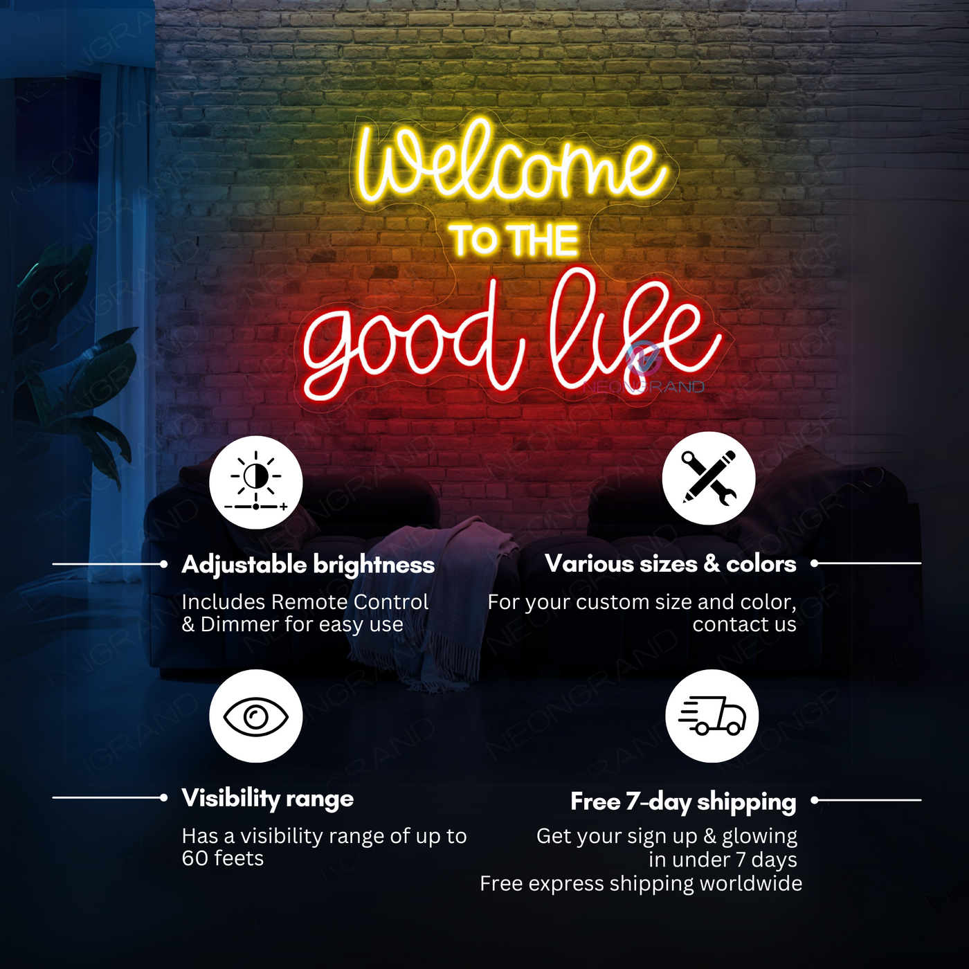 Welcome To The Good Life Neon Sign Inspirational Led Light