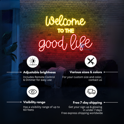 Welcome To The Good Life Neon Sign Inspirational Led Light