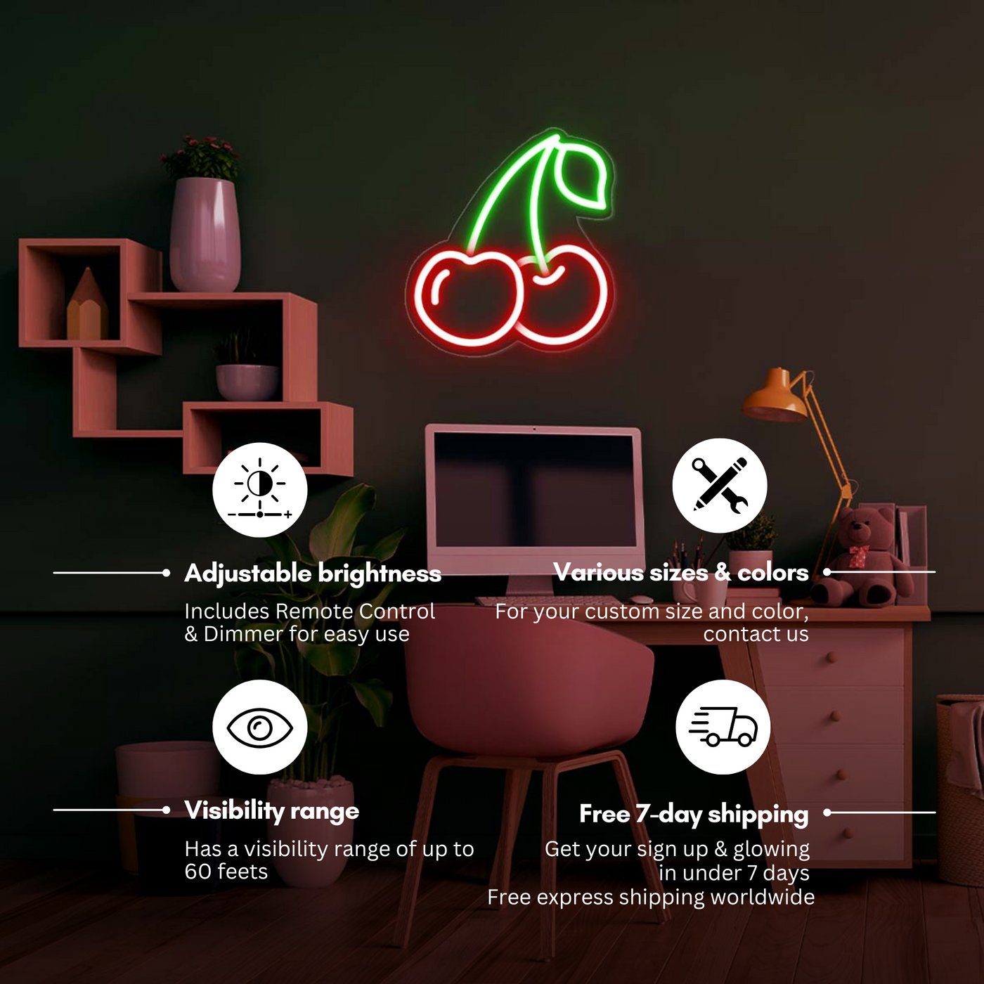 Cherry Neon Sign Babe Cave Led Light
